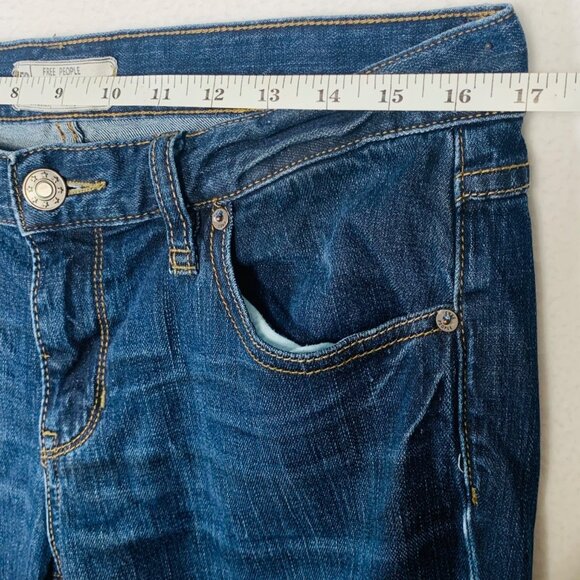 Free People Skinny Jeans High Rise Size 6 Stretchy Dark Wash Ankle Classic Blue - Picture 10 of 11
